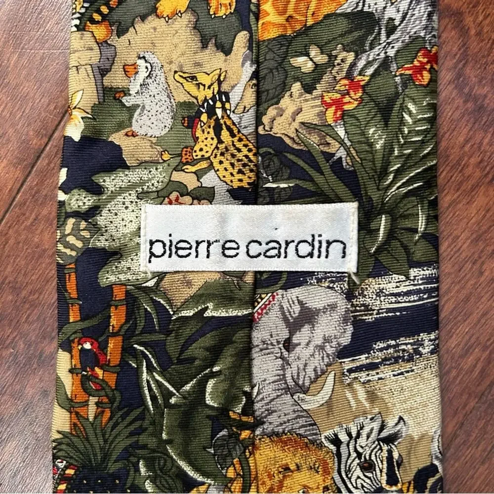 Vintage Pierre Cardin Exotic Tropical Animal Print Tie, 100% Silk